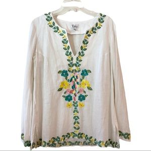 Vintage Lilly Pulitzer white linen embroidered tunic top, size S